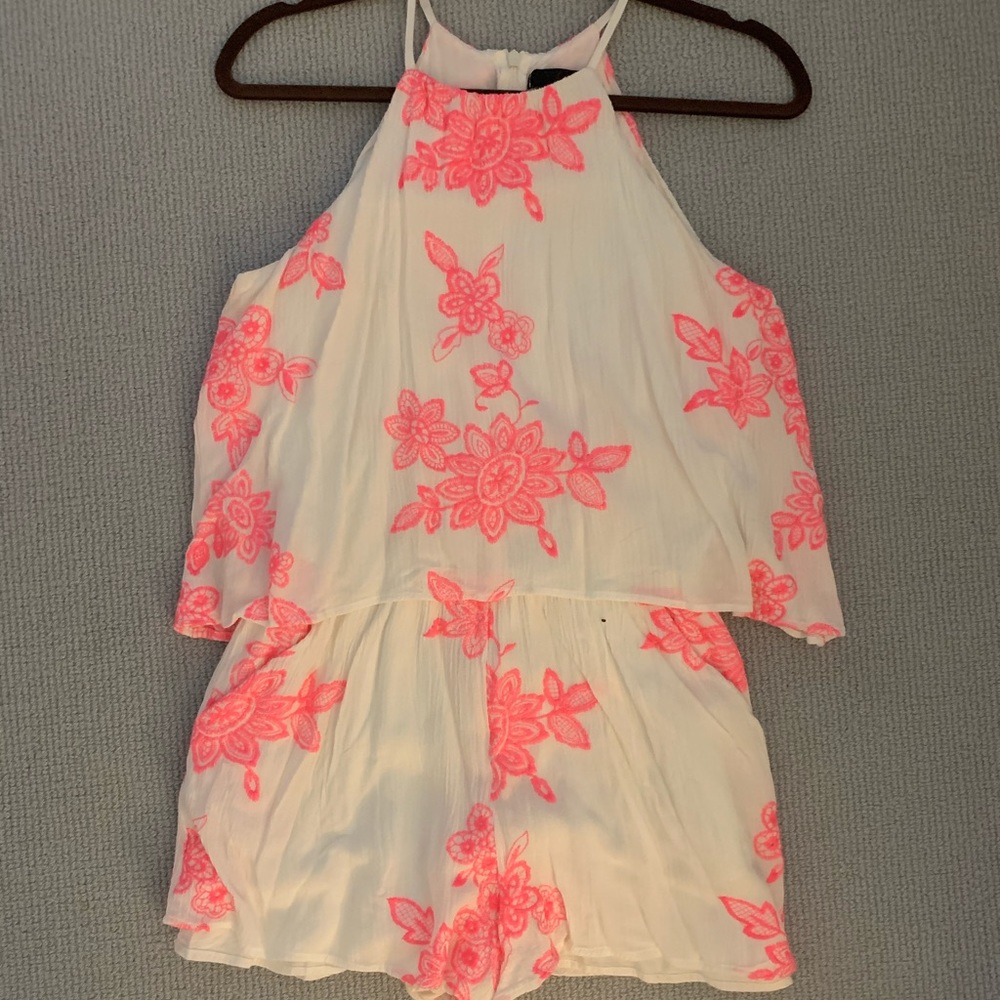 AQUA pink and white romper